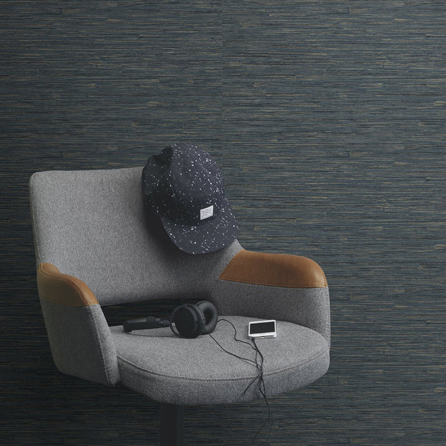 Hutton Dark Blue Tile Wallpaper with Metallic Striped Graphic Texture - Advantage 4015-550580