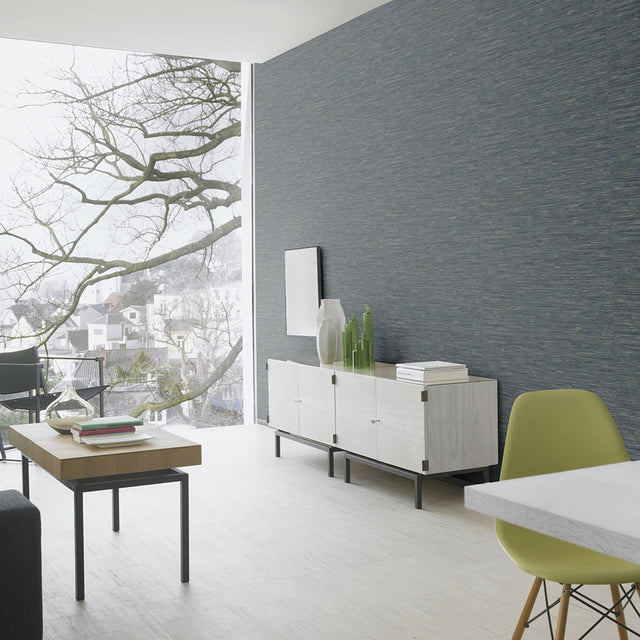 Hutton Dark Blue Tile Wallpaper with Metallic Striped Graphic Texture - Advantage 4015-550580