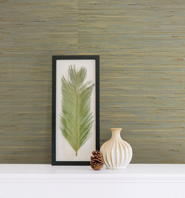 Arina Turquoise Grasscloth Wallpaper with Flat Weave Texture - Advantage 4018-0011