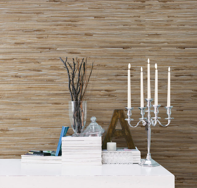 Tereza Silver Foil Grasscloth Wallpaper with Textured Foil Grasscloth Pattern - Advantage 4018-0031