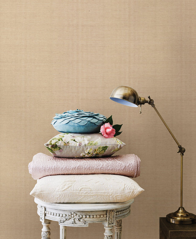 Rhona Peach Solid Grasscloth Wallpaper with Traditional Textured Pattern - Advantage 4018-0046