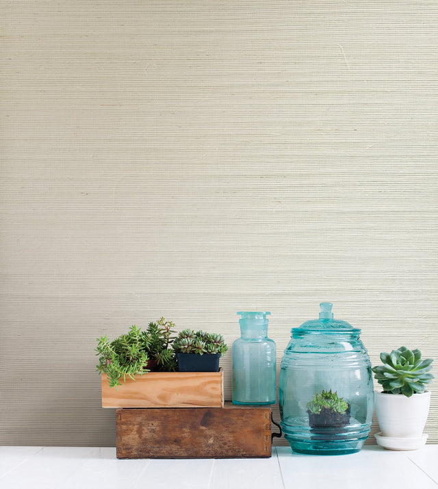 Battan Cream Grasscloth Wallpaper with Organic Textures in Traditional Style - Advantage 4018-0050