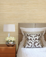 Martina Fog Grasscloth Wallpaper with Textured Grasscloth Weave - Brewster 4018-0051