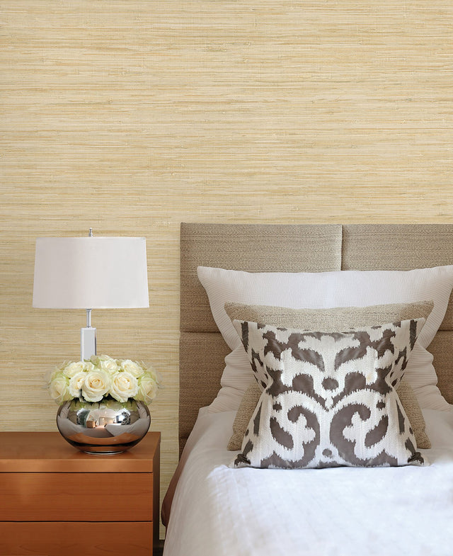 Martina Fog Grasscloth Wallpaper with Textured Grasscloth Weave - Brewster 4018-0051