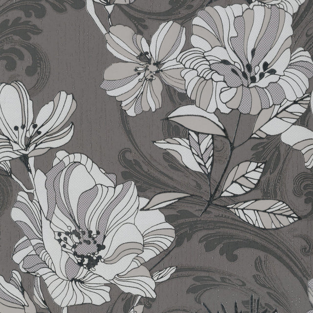 Selene Silver Mucha Floral Wallpaper with Glam Foil on Non Woven Flowers - A-Street Prints 4019-86401