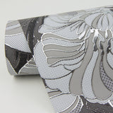 Selene Silver Mucha Floral Wallpaper with Glam Foil on Non Woven Flowers - A-Street Prints 4019-86401