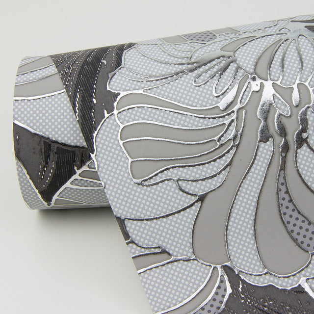 Selene Silver Mucha Floral Wallpaper with Glam Foil on Non Woven Flowers - A-Street Prints 4019-86401