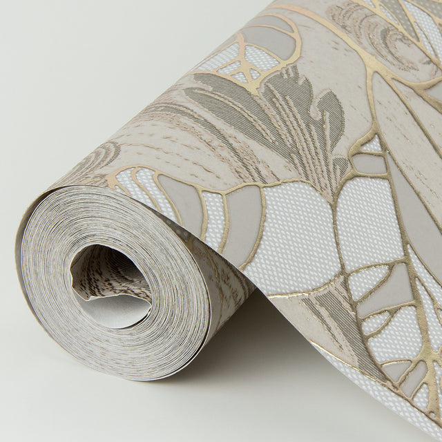 Selene Gold Mucha Floral Wallpaper with Metallic Raised-Ink Botanical Motif - A-Street Prints 4019-86402