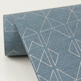 Paititi Denim Diamond Trellis Blue Wallpaper with Metallic Geometric Pattern - Brewster 4019-86404
