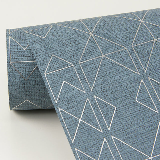 Paititi Denim Diamond Trellis Blue Wallpaper with Metallic Geometric Pattern - Brewster 4019-86404