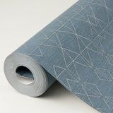 Paititi Denim Diamond Trellis Blue Wallpaper with Metallic Geometric Pattern - Brewster 4019-86404