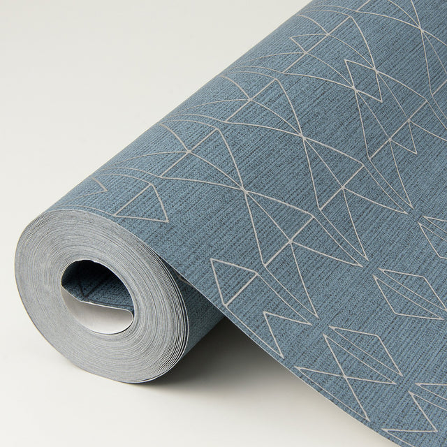 Paititi Denim Diamond Trellis Blue Wallpaper with Metallic Geometric Pattern - Brewster 4019-86404
