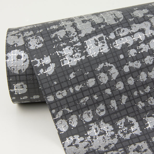 Celeste Silver Geometric Wallpaper with Metallic Textured Grid Circles - Brewster 4019-86409