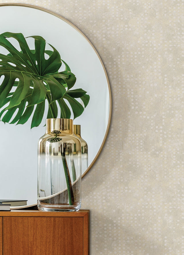 Felsic Cream Studded Cube Wallpaper with Metallic Raised Ink Geometric Pattern - Brewster 4019-86413