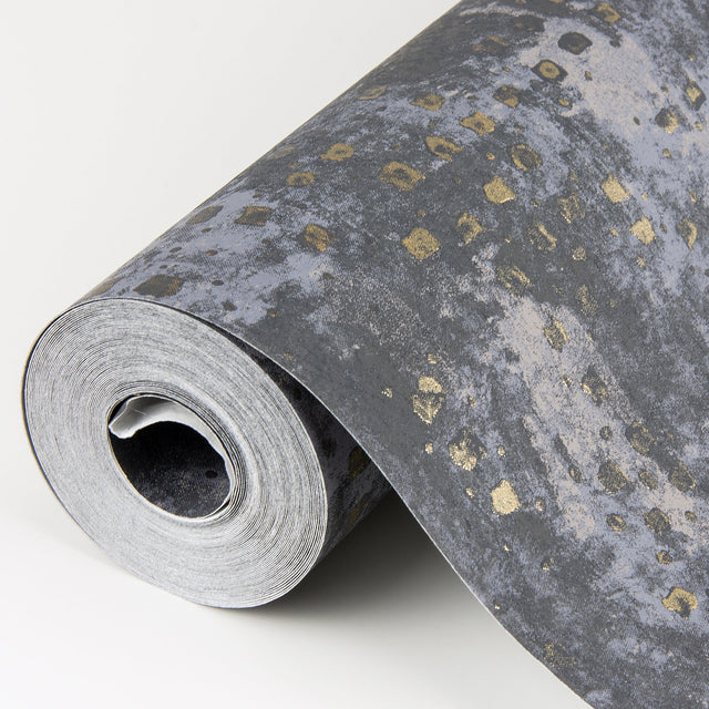 Felsic Stone Studded Cube Blue-Grey Geometric Wallpaper with Metallic Raised Ink - Brewster 4019-86415