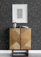 Felsic Stone Studded Cube Blue-Grey Geometric Wallpaper with Metallic Raised Ink - Brewster 4019-86415