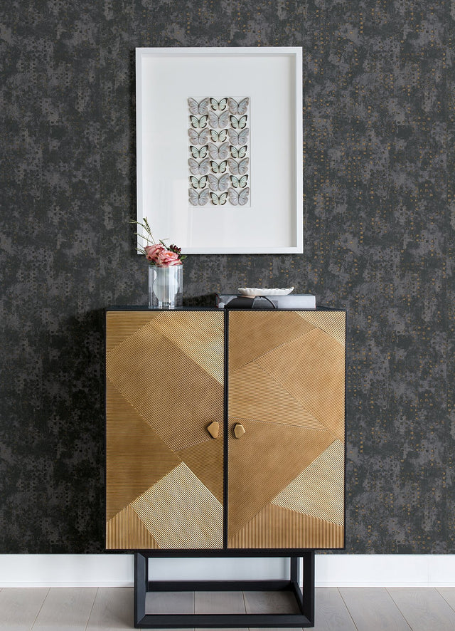 Felsic Stone Studded Cube Blue-Grey Geometric Wallpaper with Metallic Raised Ink - Brewster 4019-86415