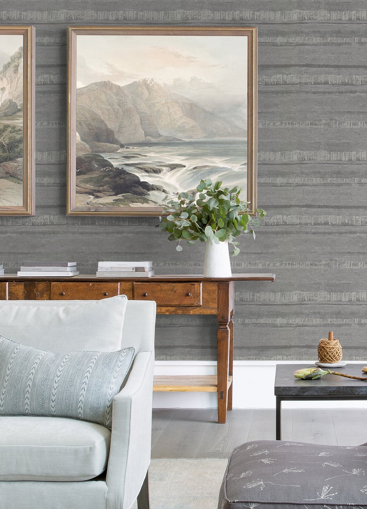 Rakasa Pewter Distressed Stripe Wallpaper, Metallic Foil on Non Woven Modern Graphic Stripes - A-Street Prints 4019-86418
