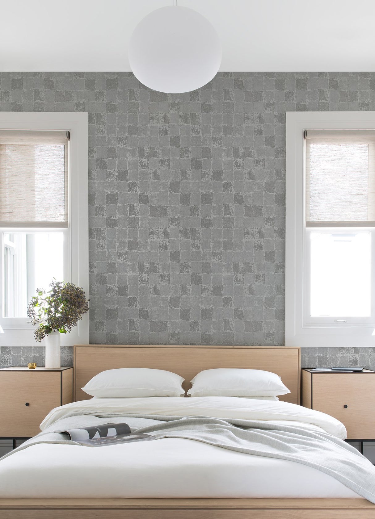 Varak Silver Checkerboard Wallpaper with Metallic Textured Geometric Pattern - A-Street Prints 4019-86421