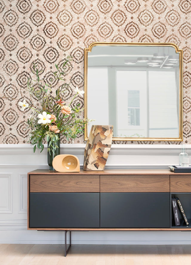 Uma Rose Gold Star Medallion Wallpaper with Metallic Foil Medallions - Brewster 4019-86423