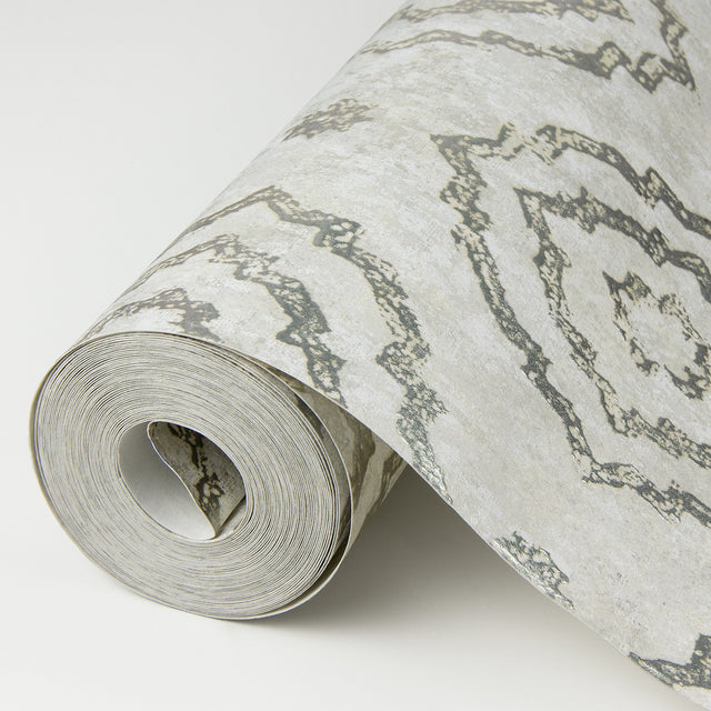 Uma Platinum Star Medallion Wallpaper with Metallic Medallions, Bohemian Geometric Pattern - A-Street Prints 4019-86424