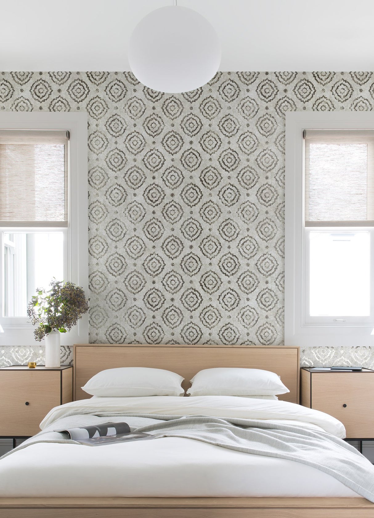 Uma Platinum Star Medallion Wallpaper with Metallic Medallions, Bohemian Geometric Pattern - A-Street Prints 4019-86424