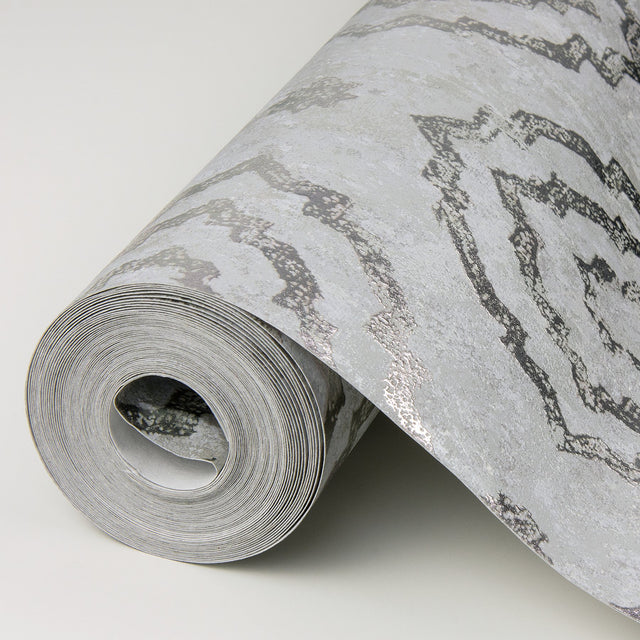 Uma Silver Star Medallion Wallpaper with Metallic Foil Bohemian Medallions - A-Street Prints 4019-86425