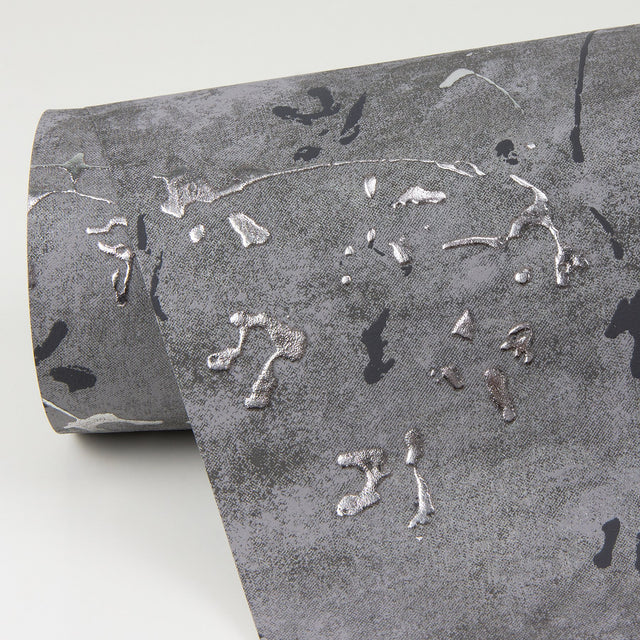 Arian Sterling Inkburst Grey Wallpaper with Metallic Raised Ink Abstract Foil on Non Woven - Brewster 4019-86431