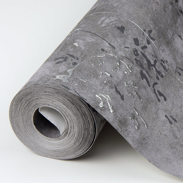 Arian Sterling Inkburst Grey Wallpaper with Metallic Raised Ink Abstract Foil on Non Woven - Brewster 4019-86431