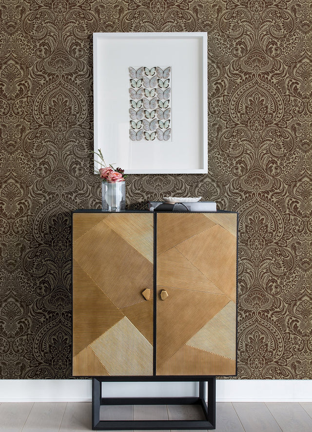 Artemis Bronze Floral Damask Wallpaper with Metallic Foil on Non Woven - A-Street Prints 4019-86440