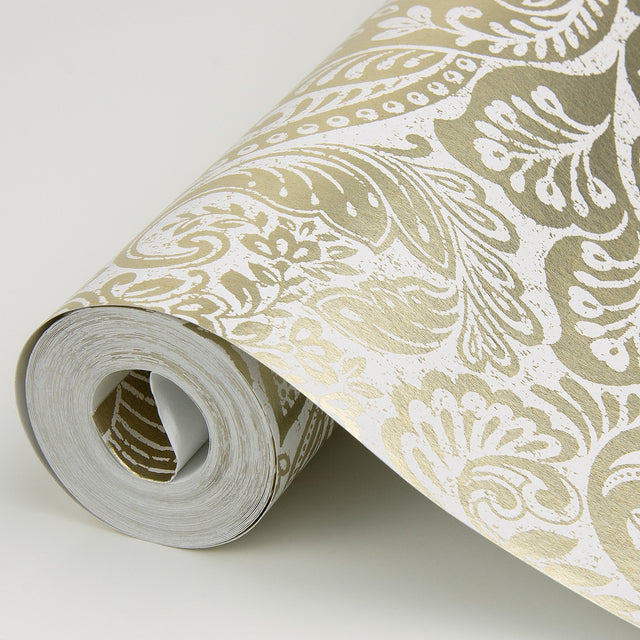 Artemis Gold Floral Damask Wallpaper with Metallic Foil on Non Woven - A?Street Prints 4019-86441