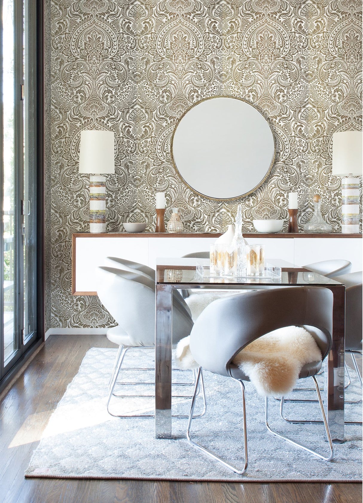 Artemis Gold Floral Damask Wallpaper with Metallic Foil on Non Woven - A?Street Prints 4019-86441