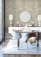Artemis Gold Floral Damask Wallpaper with Metallic Foil on Non Woven - A?Street Prints 4019-86441