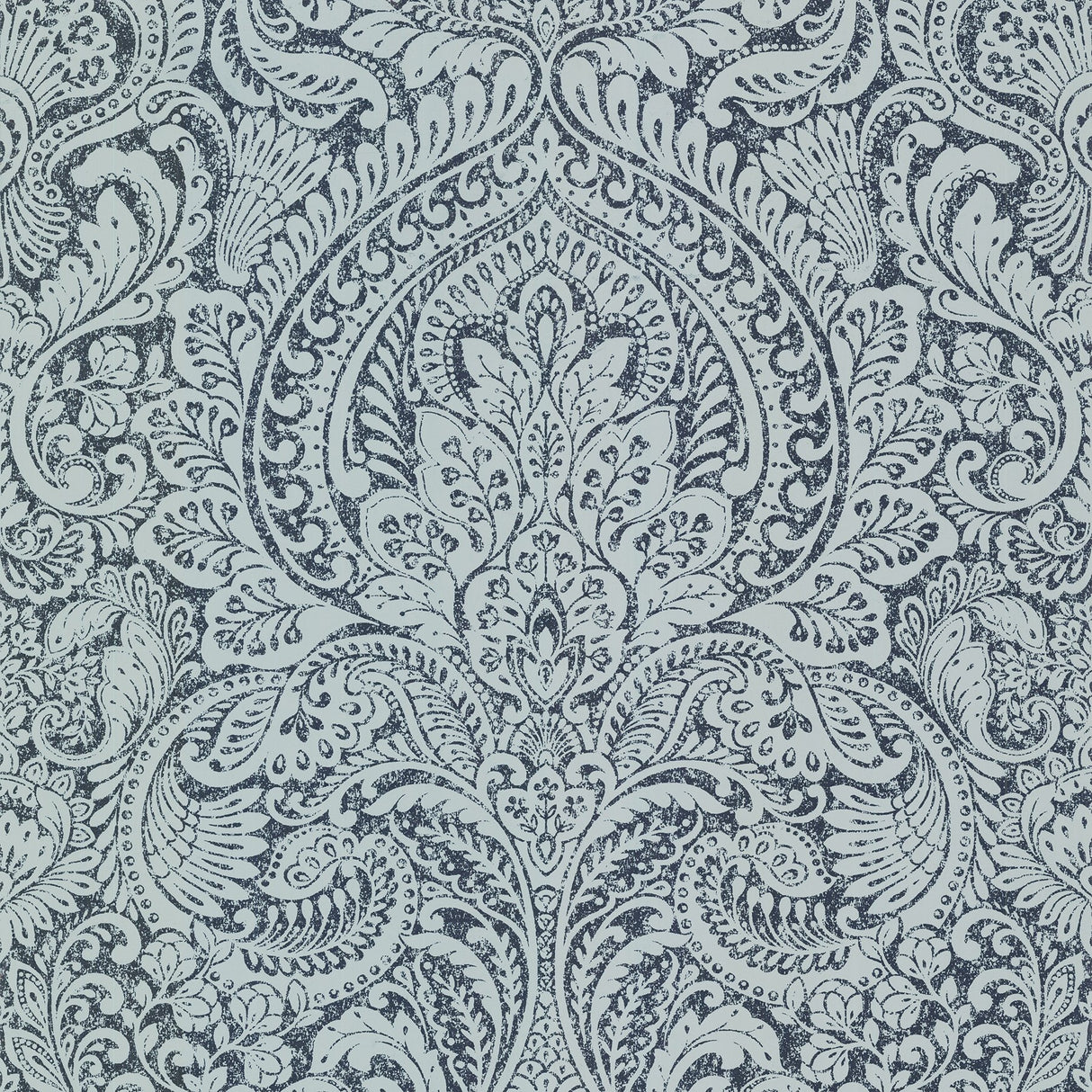 Artemis Sapphire Floral Damask Wallpaper with Metallic Foil Glam Botanical Pattern - A-Street Prints 4019-86442
