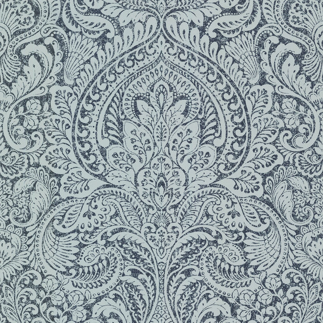 Artemis Sapphire Floral Damask Wallpaper with Metallic Foil Glam Botanical Pattern - A-Street Prints 4019-86442