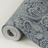 Artemis Sapphire Floral Damask Wallpaper with Metallic Foil Glam Botanical Pattern - A-Street Prints 4019-86442