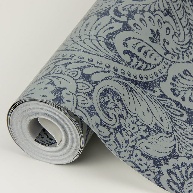 Artemis Sapphire Floral Damask Wallpaper with Metallic Foil Glam Botanical Pattern - A-Street Prints 4019-86442
