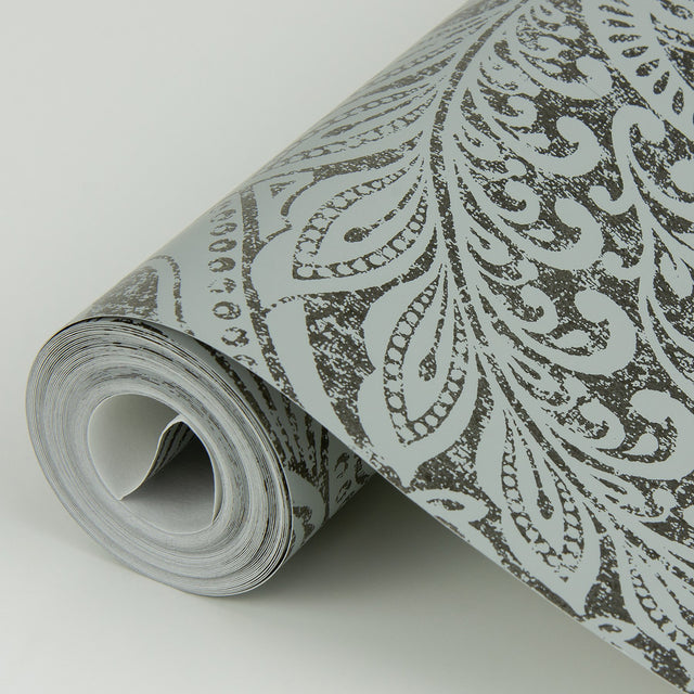 Artemis Pewter Floral Damask Metallic Wallpaper - A-Street Prints 4019-86446