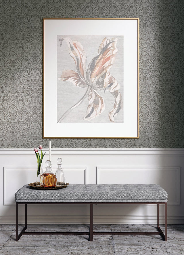 Artemis Pewter Floral Damask Metallic Wallpaper - A-Street Prints 4019-86446