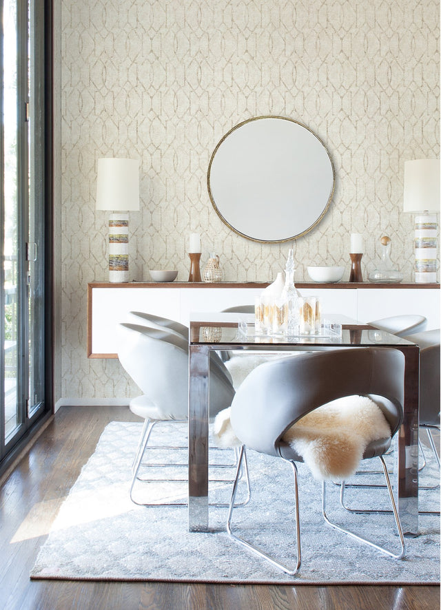 Ziva Cream Trellis Wallpaper with Metallic Raised Ink Trellis & Lattice - A-Street Prints 4019-86448