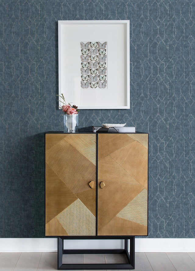 Ziva Blue Trellis Wallpaper with Metallic Raised Ink Trellis & Lattice - A-Street Prints 4019-86449