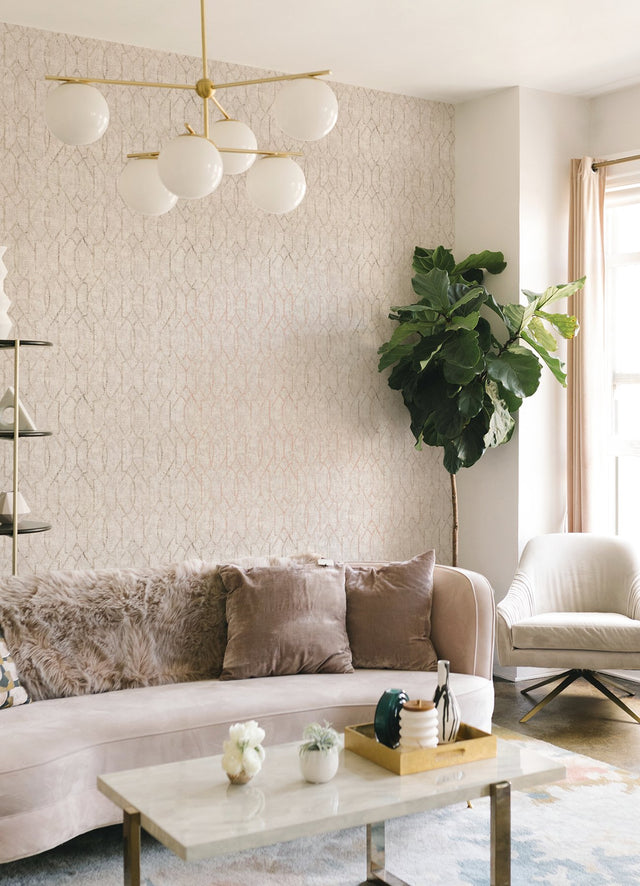 Ziva Rose Gold Trellis Wallpaper with Metallic Raised Ink Trellis & Lattice - A-Street Prints 4019-86451
