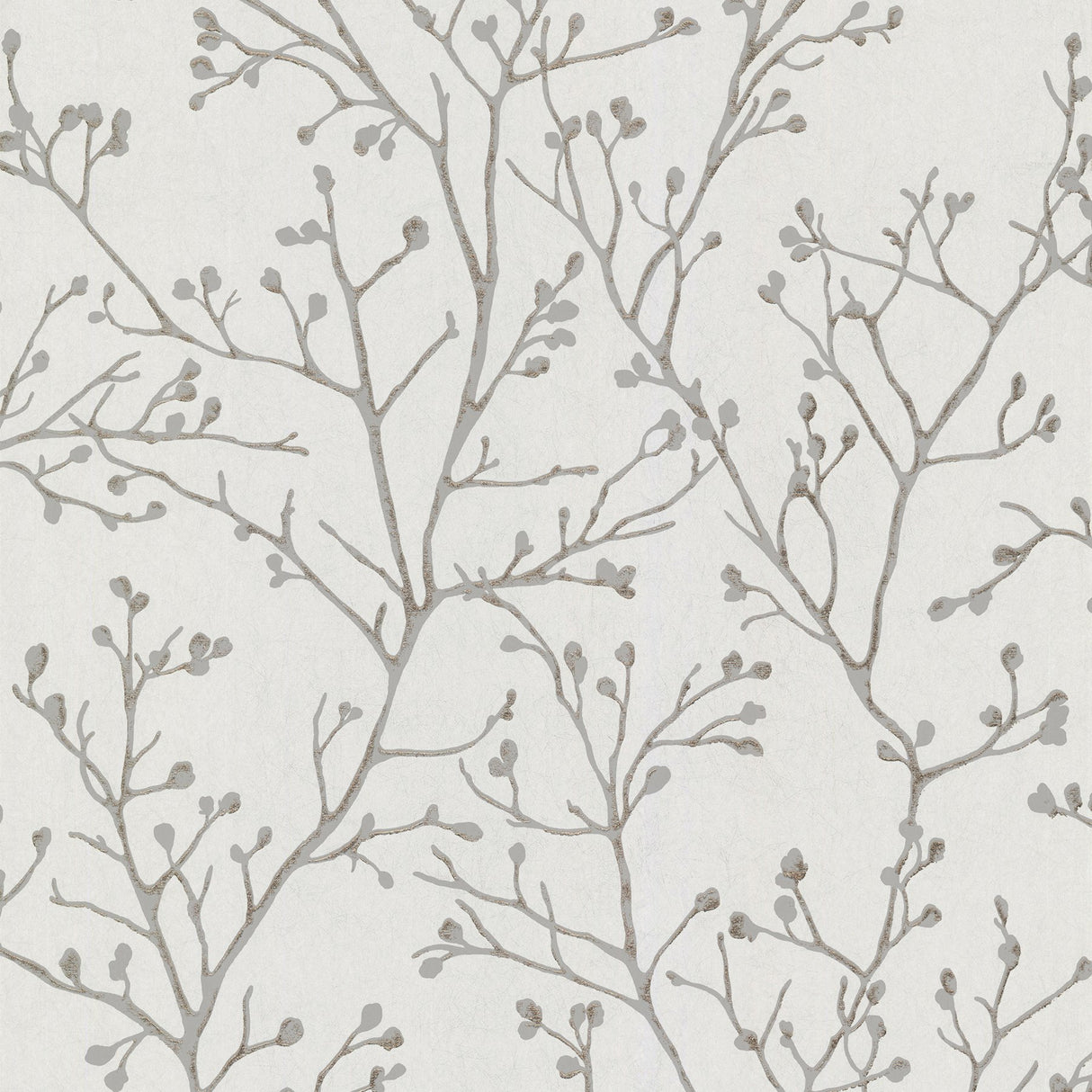 Koura Silver Budding Branches Wallpaper with Metallic Foil Botanical Pattern, Farmhouse Style - A-Street Prints 4019-86453