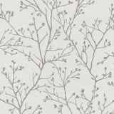 Koura Silver Budding Branches Wallpaper with Metallic Foil Botanical Pattern, Farmhouse Style - A-Street Prints 4019-86453