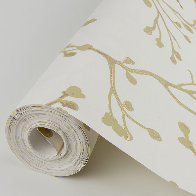 Koura Cream Budding Branches Metallic Botanical Wallpaper - A-Street Prints 4019-86454