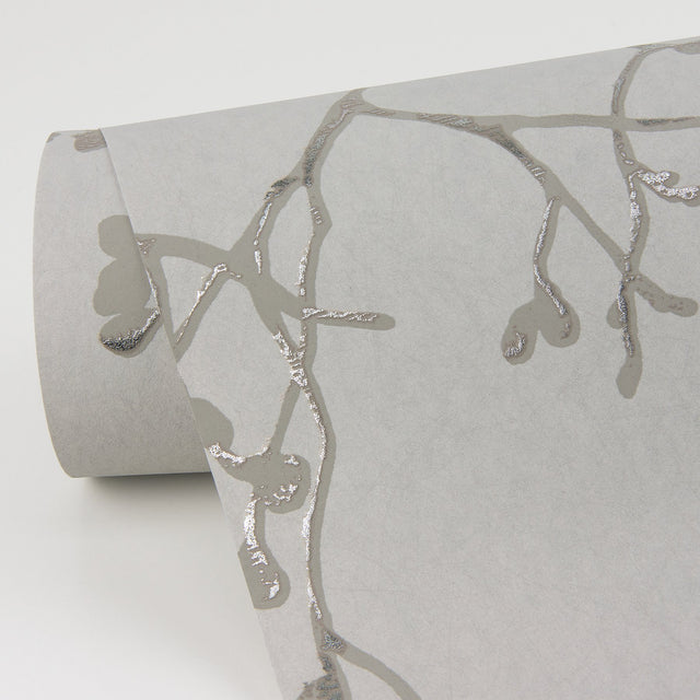 Koura Platinum Budding Branches Wallpaper with Metallic Botanical Pattern - A-Street Prints 4019-86456