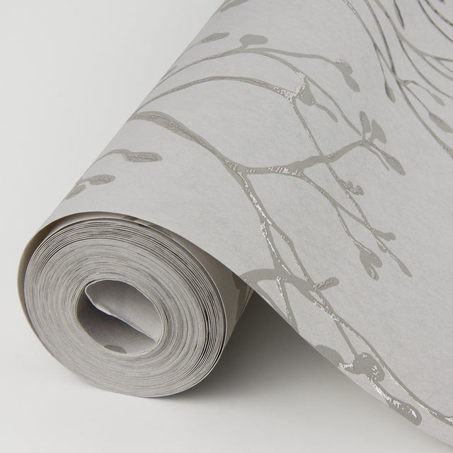 Koura Platinum Budding Branches Wallpaper with Metallic Botanical Pattern - A-Street Prints 4019-86456