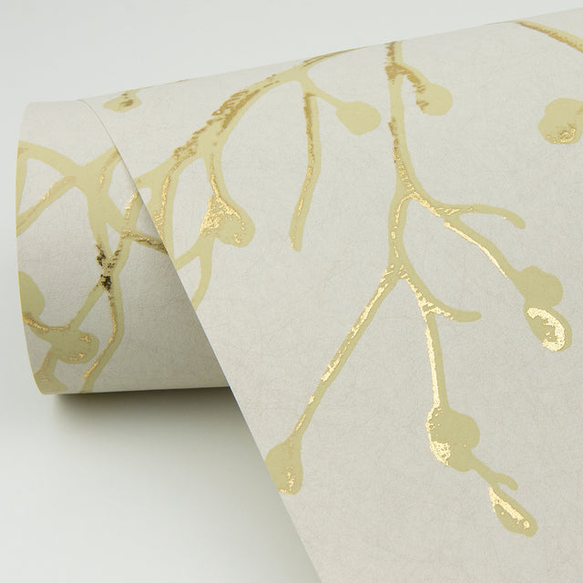 Koura Gold Budding Branches Wallpaper with Metallic Foil Botanical Motif - A-Street Prints 4019-86457
