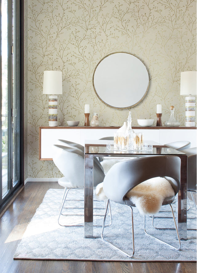 Koura Gold Budding Branches Wallpaper with Metallic Foil Botanical Motif - A-Street Prints 4019-86457