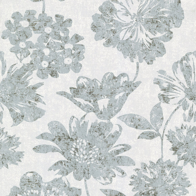 Kala Light Blue Floral Wallpaper with Metallic Foil on Non Woven - Brewster 4019-86458